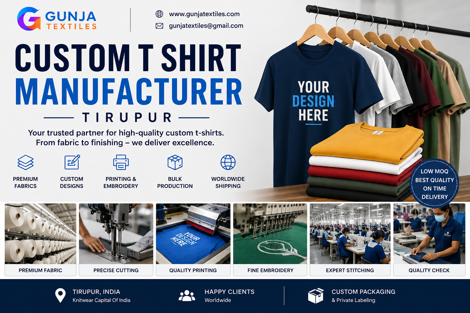 Custom T Shirt Manufacturer Tirupur - Gunja Textiles